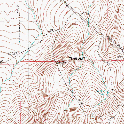 Topographic Map of Trail Hill, NV