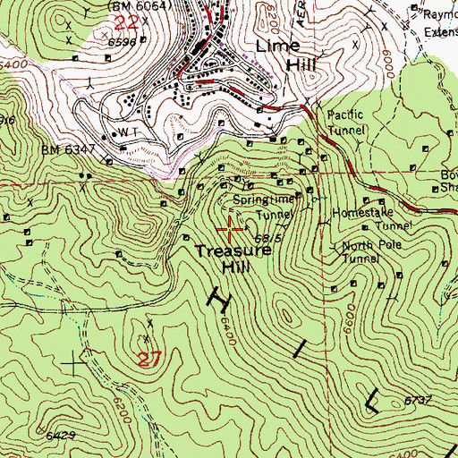 Topographic Map of Treasure Hill, NV