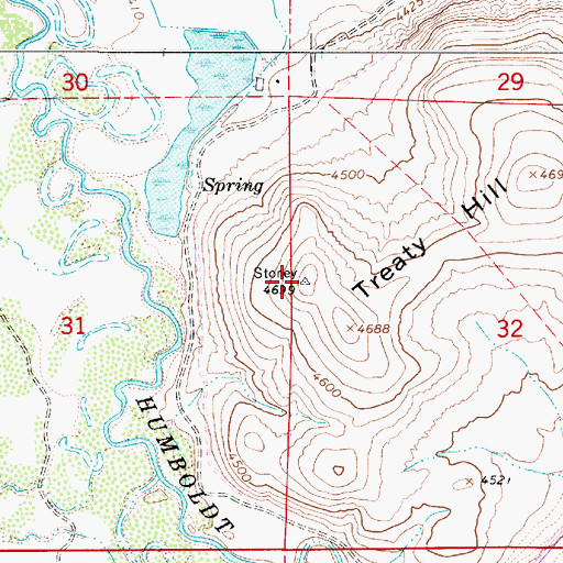 Topographic Map of Treaty Hill, NV