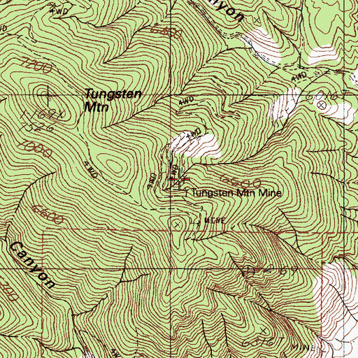 Topographic Map of Tungsten Mountain Mine, NV
