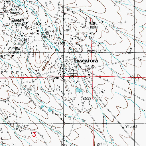 Topographic Map of Tuscarora, NV