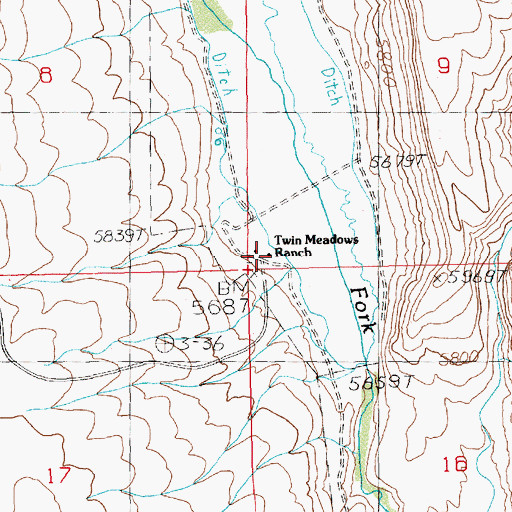 Topographic Map of Twin Meadows Ranch, NV