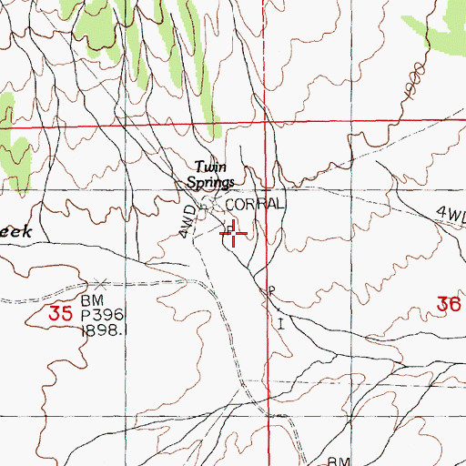 Topographic Map of Twin Springs, NV