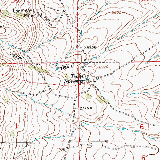 Topographic Map of Twin Springs, NV