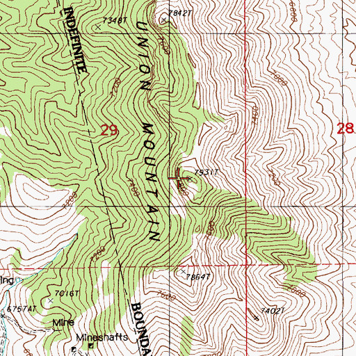 Topographic Map of Union Mountain, NV