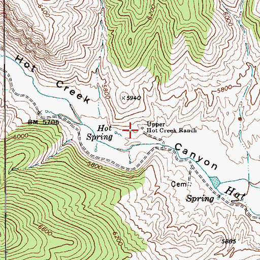 Topographic Map of Upper Hot Creek Ranch, NV