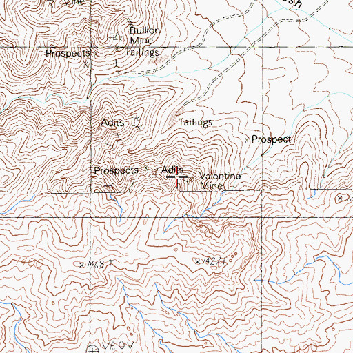 Topographic Map of Valentine Mine, NV