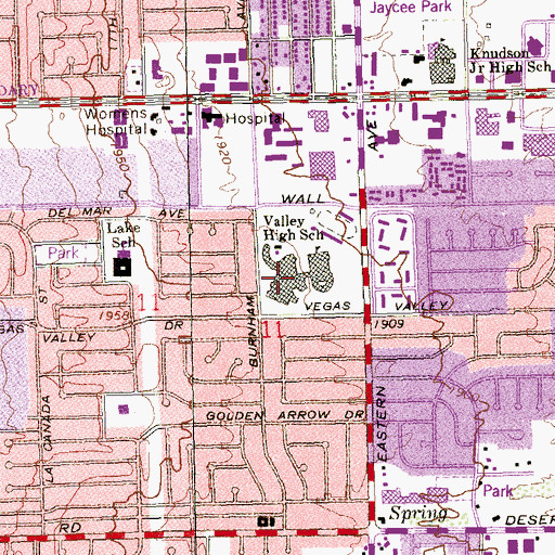 Topographic Map of Valley High School, NV