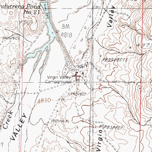 Topographic Map of Virgin Valley Campground, NV