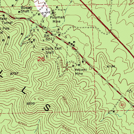 Topographic Map of Volcano Mine, NV