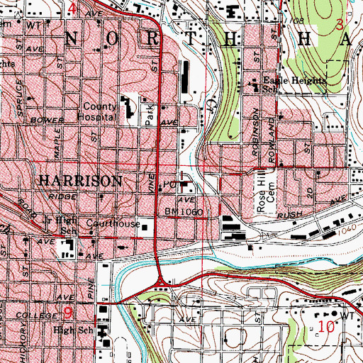 Topographic Map of Harrison Post Office, AR