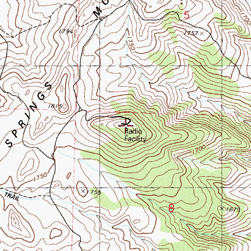 Topographic Map of Warm Springs Mountain, NV