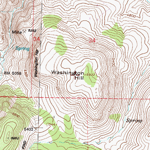 Topographic Map of Washington Hill, NV