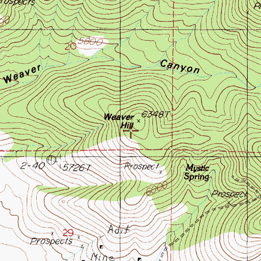 Topographic Map of Weaver Hill, NV
