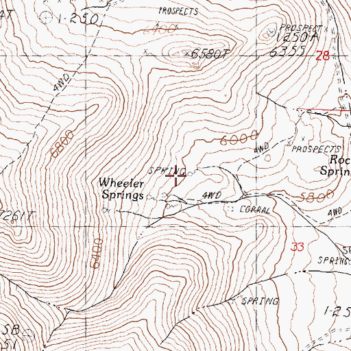 Topographic Map of Wheeler Springs, NV