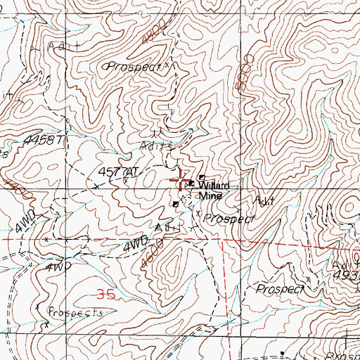 Topographic Map of Willard Mine (historical), NV
