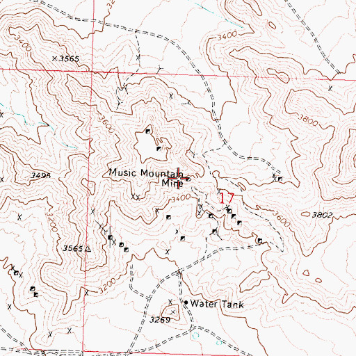 Topographic Map of Music Mountain Mine, AZ