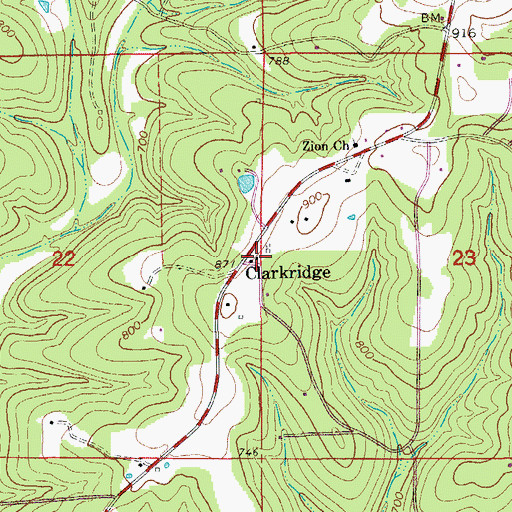 Topographic Map of Clarkridge Post Office, AR