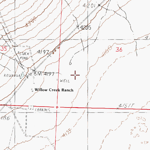 Topographic Map of Willow Creek, NV
