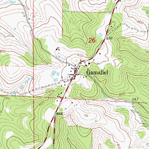 Topographic Map of Gamaliel Post Office, AR