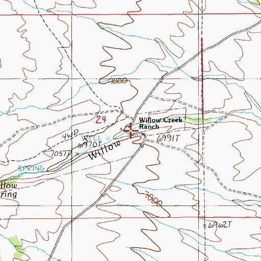 Topographic Map of Willow Creek Ranch, NV
