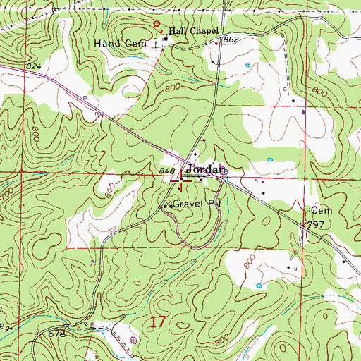Topographic Map of Jordan Post Office, AR
