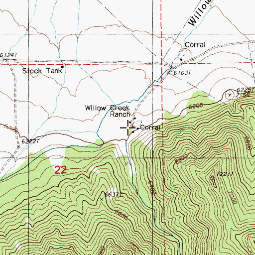 Topographic Map of Willow Creek Ranch, NV
