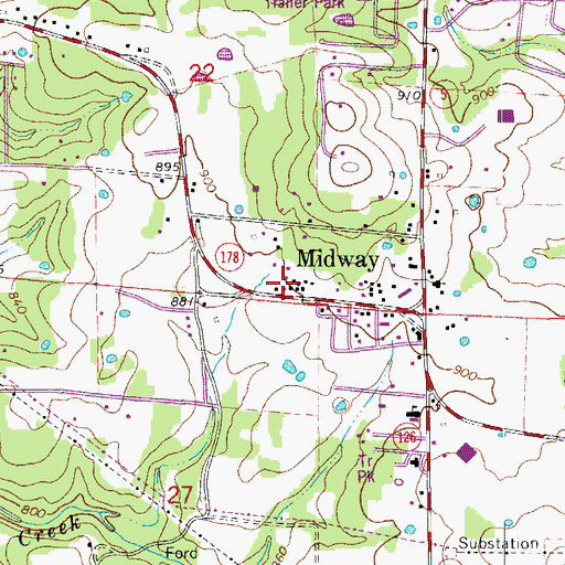 Topographic Map of Midway Post Office, AR