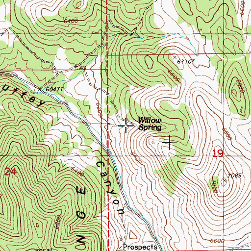Topographic Map of Willow Spring, NV