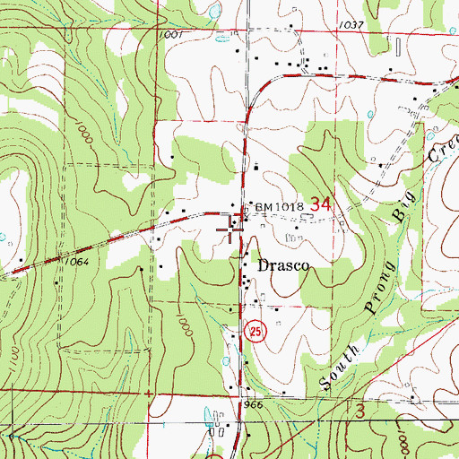 Topographic Map of Drasco Post Office, AR