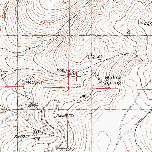 Topographic Map of Willow Spring, NV