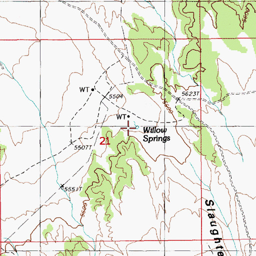 Topographic Map of Willow Springs, NV