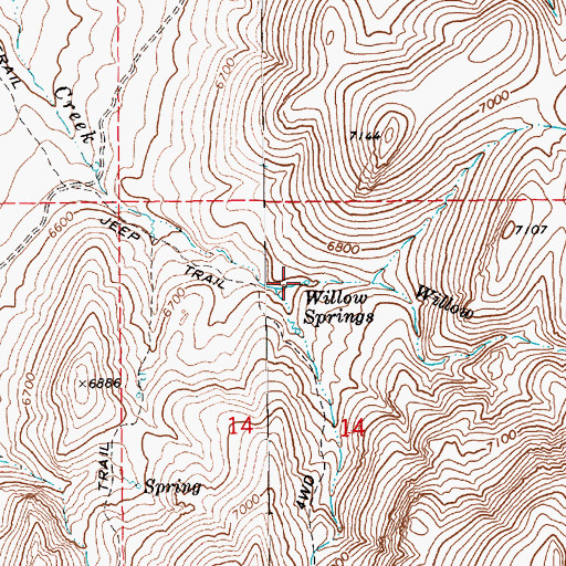 Topographic Map of Willow Springs, NV