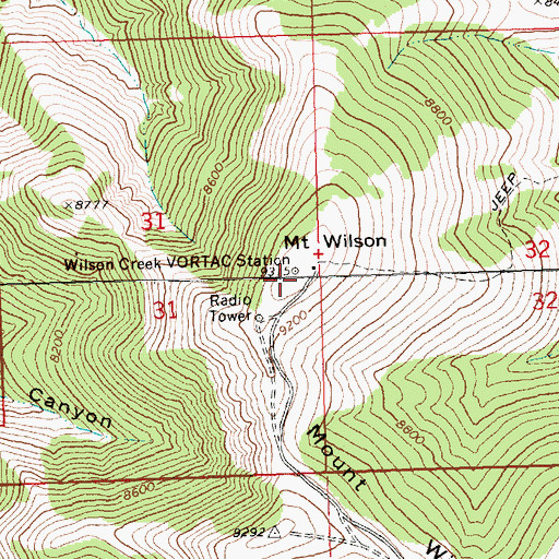 Topographic Map of Wilson Creek VORTAC Station, NV