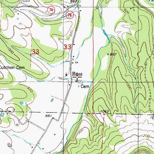 Topographic Map of Bass Post Office, AR