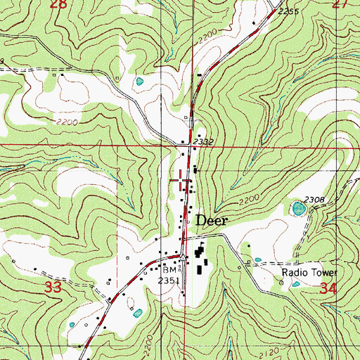 Topographic Map of Deer Post Office, AR