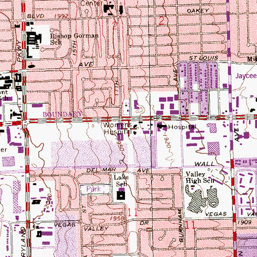 Topographic Map of Womens Hospital, NV