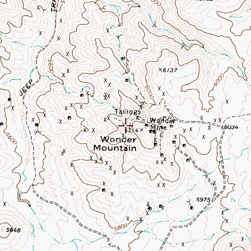Topographic Map of Wonder Mountain, NV