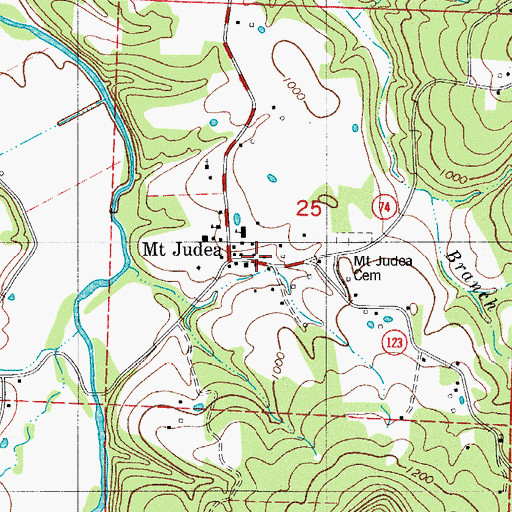 Topographic Map of Mount Judea Post Office, AR