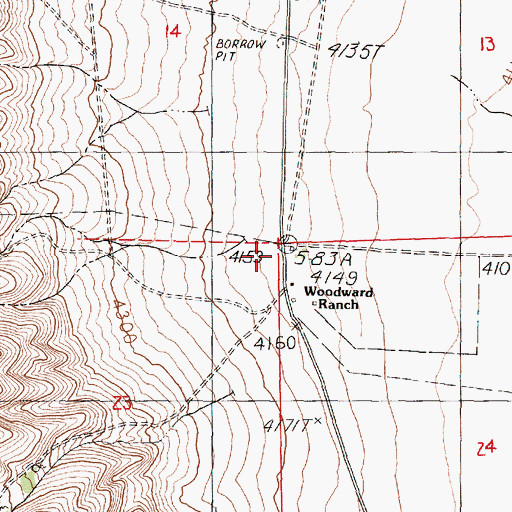 Topographic Map of Woodward Ranch, NV