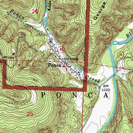 Topographic Map of Ponca Post Office, AR