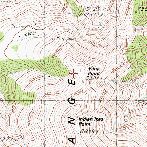 Topographic Map of Yana Point, NV