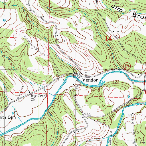 Topographic Map of Vendor Post Office, AR
