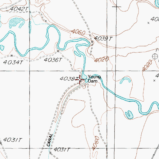 Topographic Map of Young Dam, NV