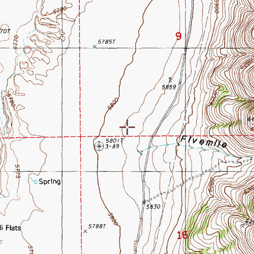 Topographic Map of Fivemile Canyon, NV