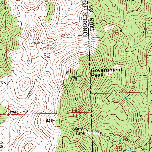 Topographic Map of Government Peak, NV