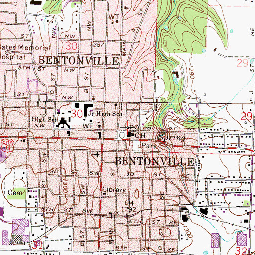 Topographic Map of Bentonville Post Office, AR