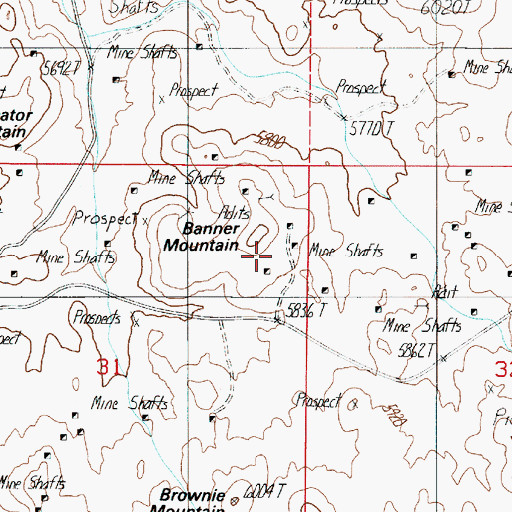 Topographic Map of Banner Mountain, NV