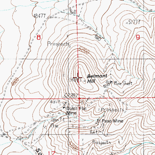 Topographic Map of Belmont Hill, NV