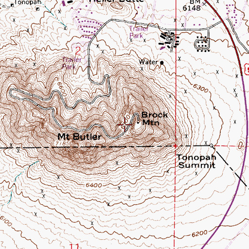 Topographic Map of Brock Mountain, NV